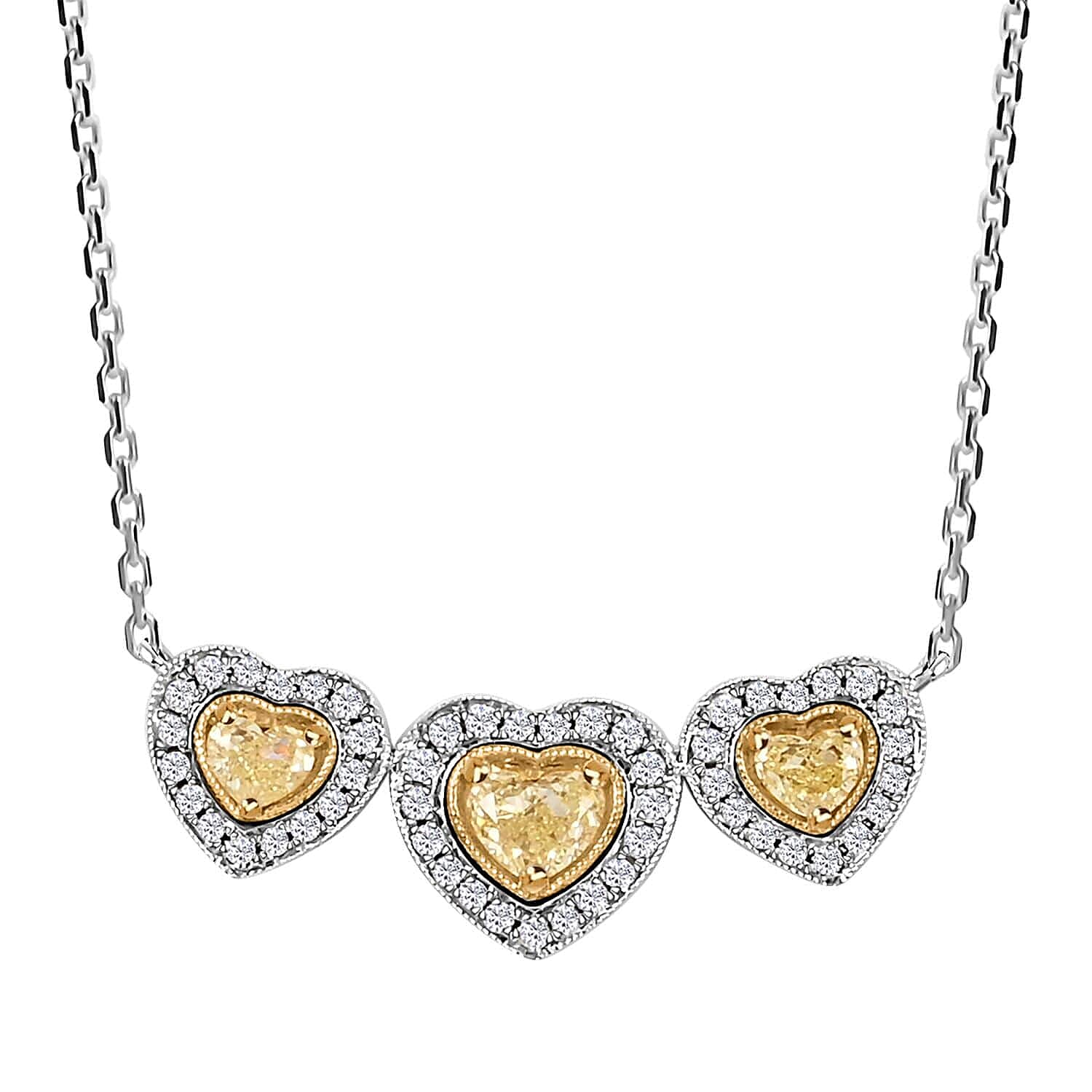Eternal Love Collection 14K Yellow and White Gold Natural Yellow & White Diamond (SI) Necklace (18 Inches) (5.1 g) 0.80 ctw