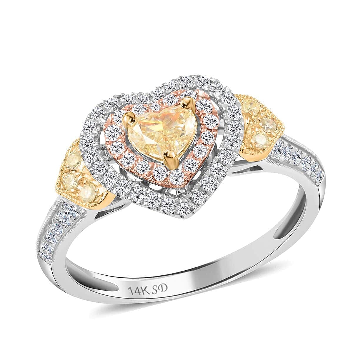 Eternal Love Collection 14K Yellow, Rose and White Gold Natural Yellow, Pink and White Diamond (I2) Ring (3.10 g) 0.75 ctw