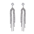 Simulated Diamond Tassel Drop Earrings in Silvertone - Sticky add to cart bar