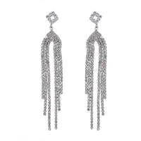 Simulated Diamond Tassel Drop Earrings in Silvertone