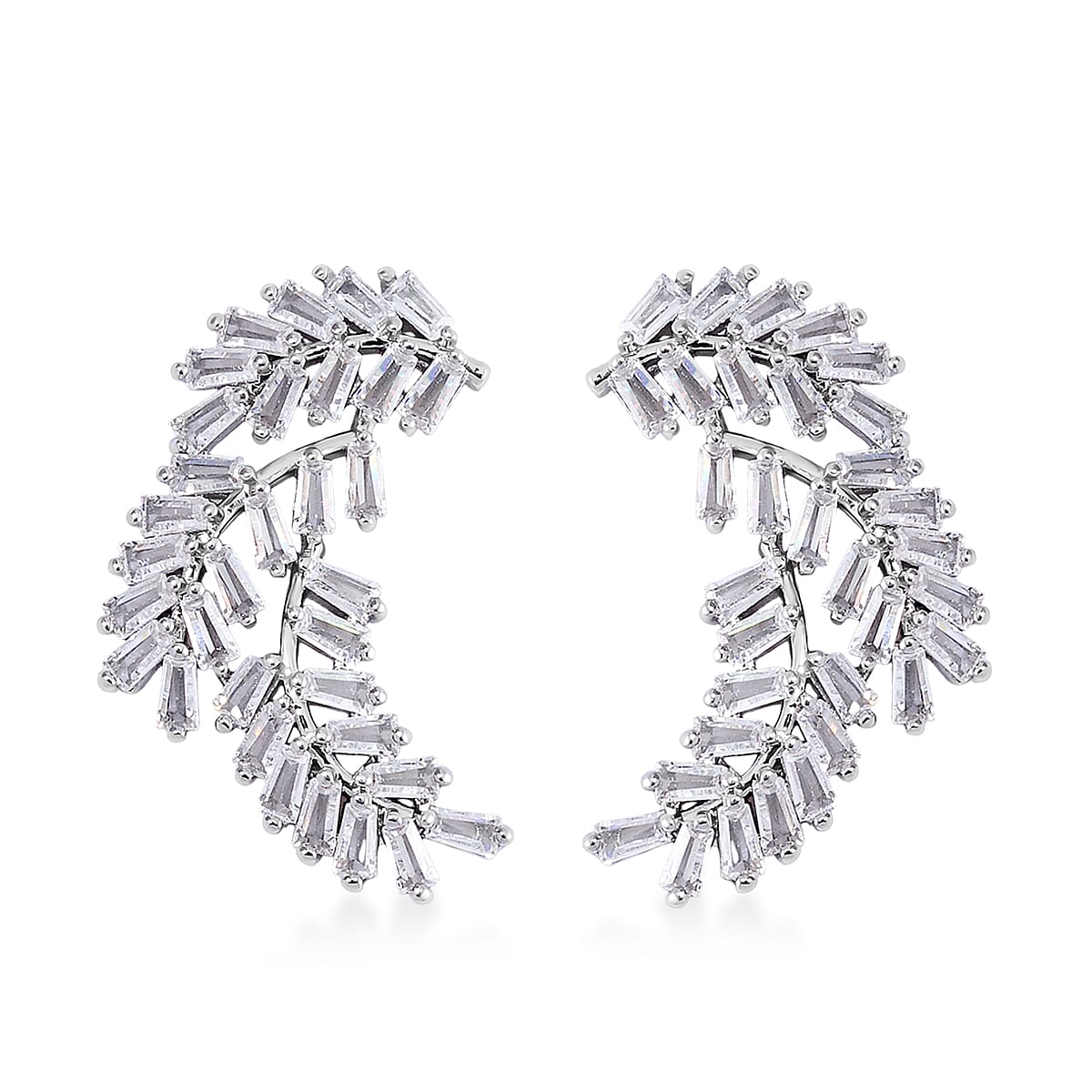 Simulated Diamond Leaf Earrings in Silvertone