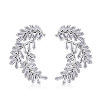 Simulated Diamond Leaf Earrings in Silvertone