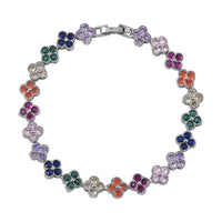Simulated Multi Color Diamond Floral Bracelet in Silvertone (7.50 In) 10.00 ctw