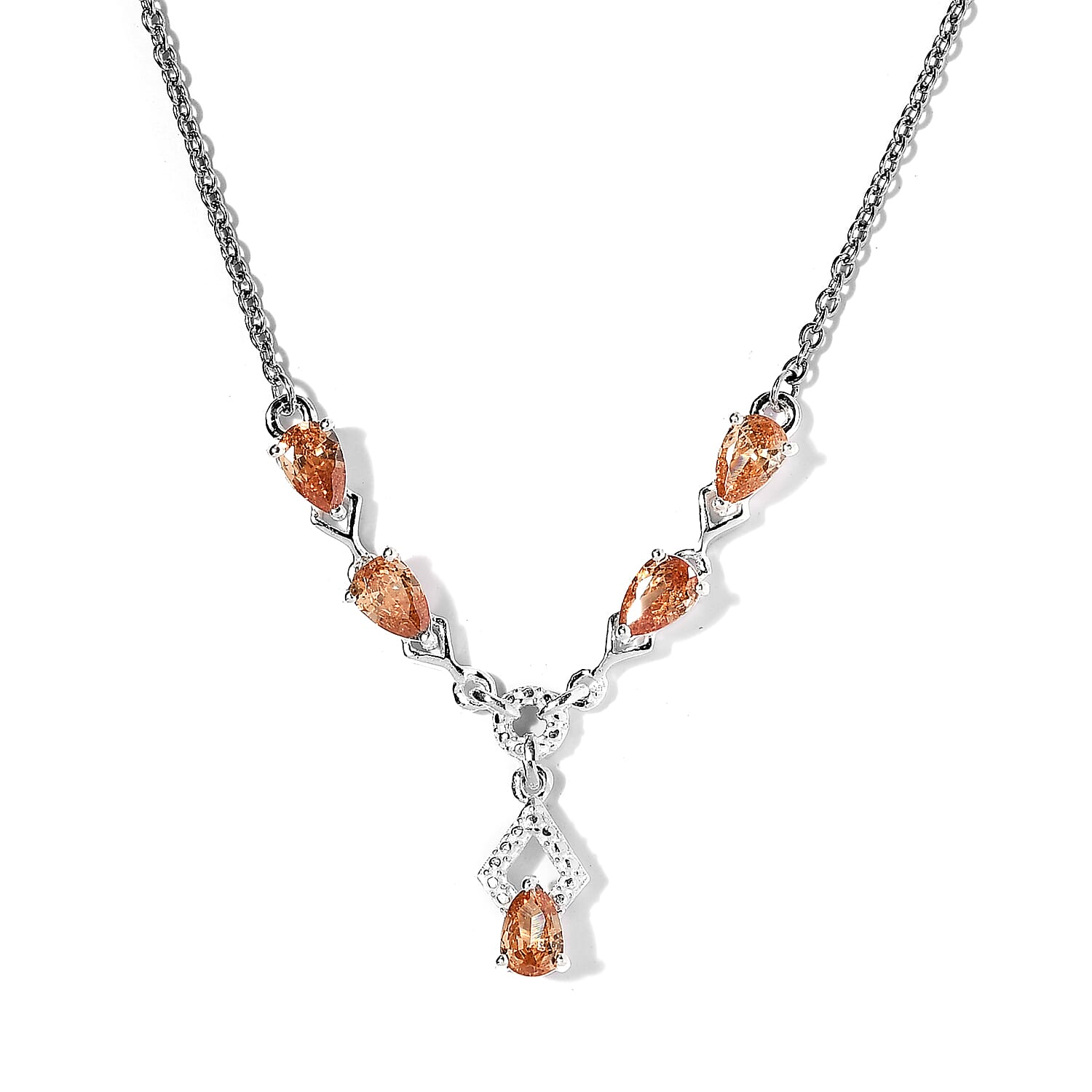 Simulated Champagne Diamond Necklace 18 Inches in Sterling Silver 2.85 ctw