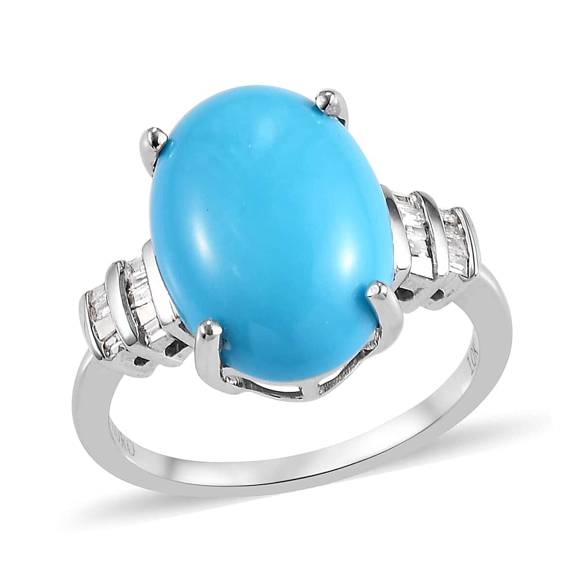 Luxoro 10K White Gold Premium Sleeping Beauty Turquoise, Diamond Ring (Size 10.0) 5.00 ctw