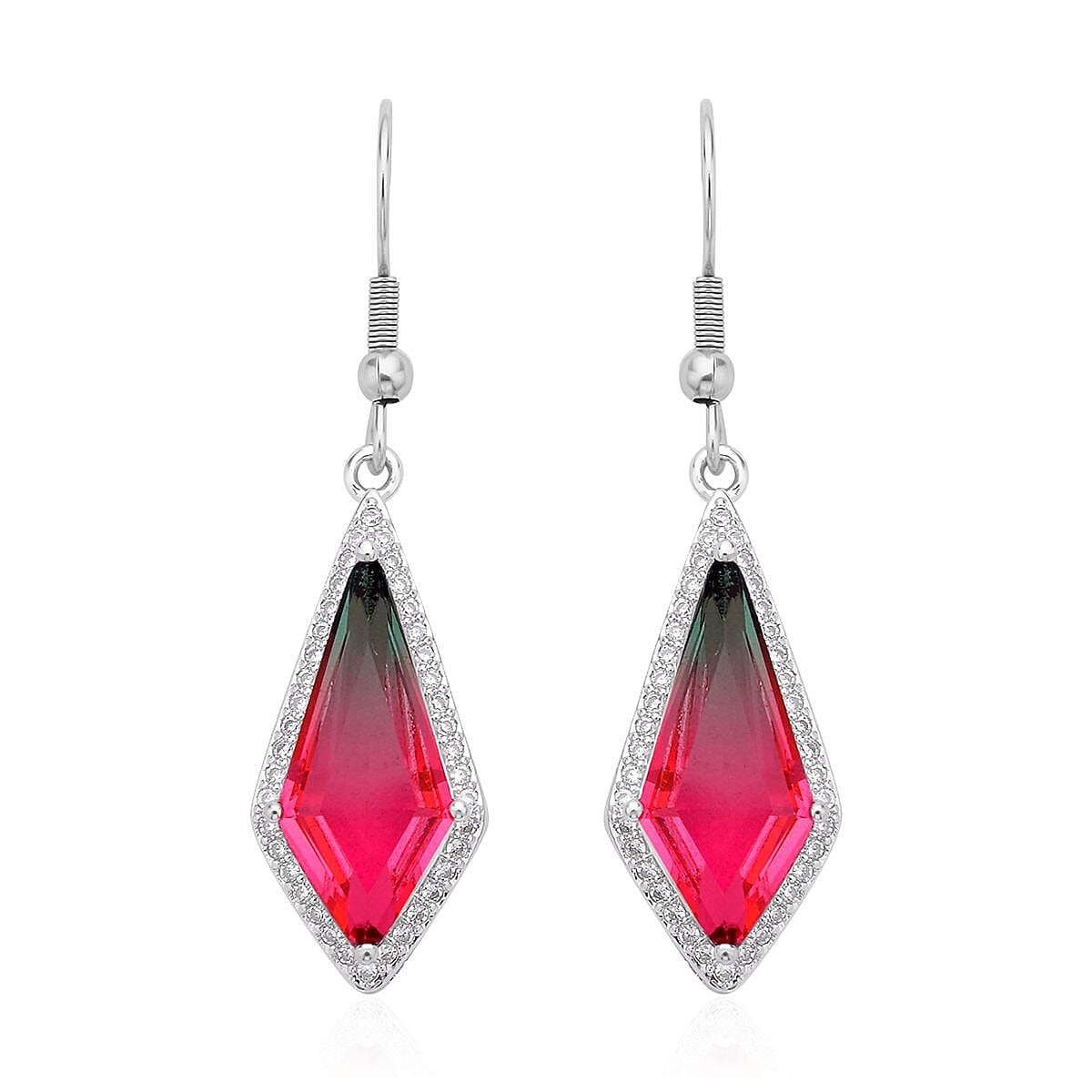 Fusion Multi Color Glass and Simulated Diamond Kite Earrings in Silvertone