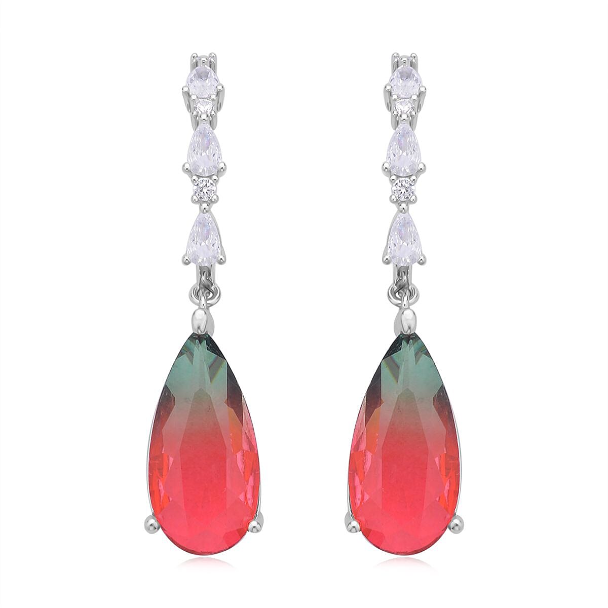 Fusion Multi Color Glass and Simulated Diamond Dangle Earrings in Silvertone