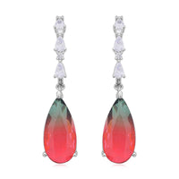 Fusion Multi Color Glass and Simulated Diamond Dangle Earrings in Silvertone