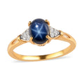 Thai Blue Star Sapphire, Natural White Zircon Ring in Vermeil YG Over Sterling Silver (Delivery in 3-5 Business Days) 2.30 ctw - Sticky add to cart bar