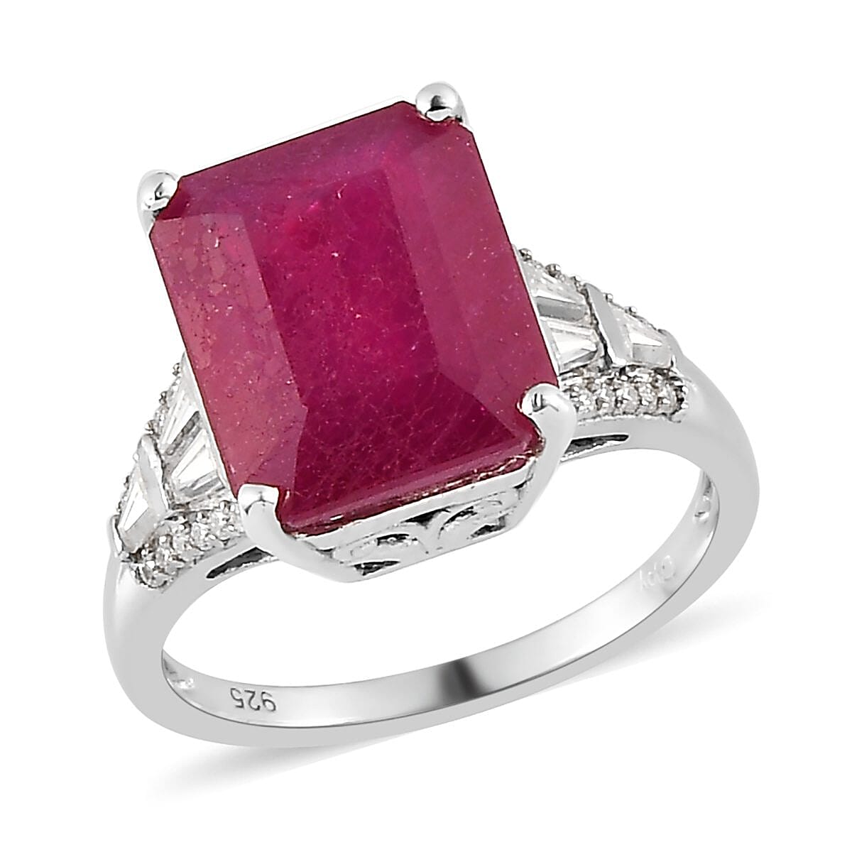 Premium Niassa Ruby (FF) and Moissanite Ring in Platinum Over Sterling Silver 9.90 ctw