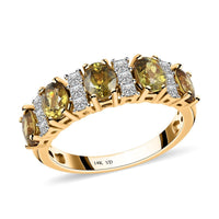 14K Yellow Gold Premium Demantoid Garnet, White Diamond (G, I1) Ring 2.49 ctw