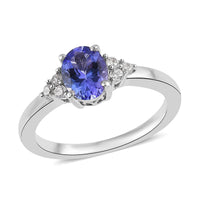 Tanzanite and Natural White Zircon Ring in Platinum Over Sterling Silver 1.10 ctw