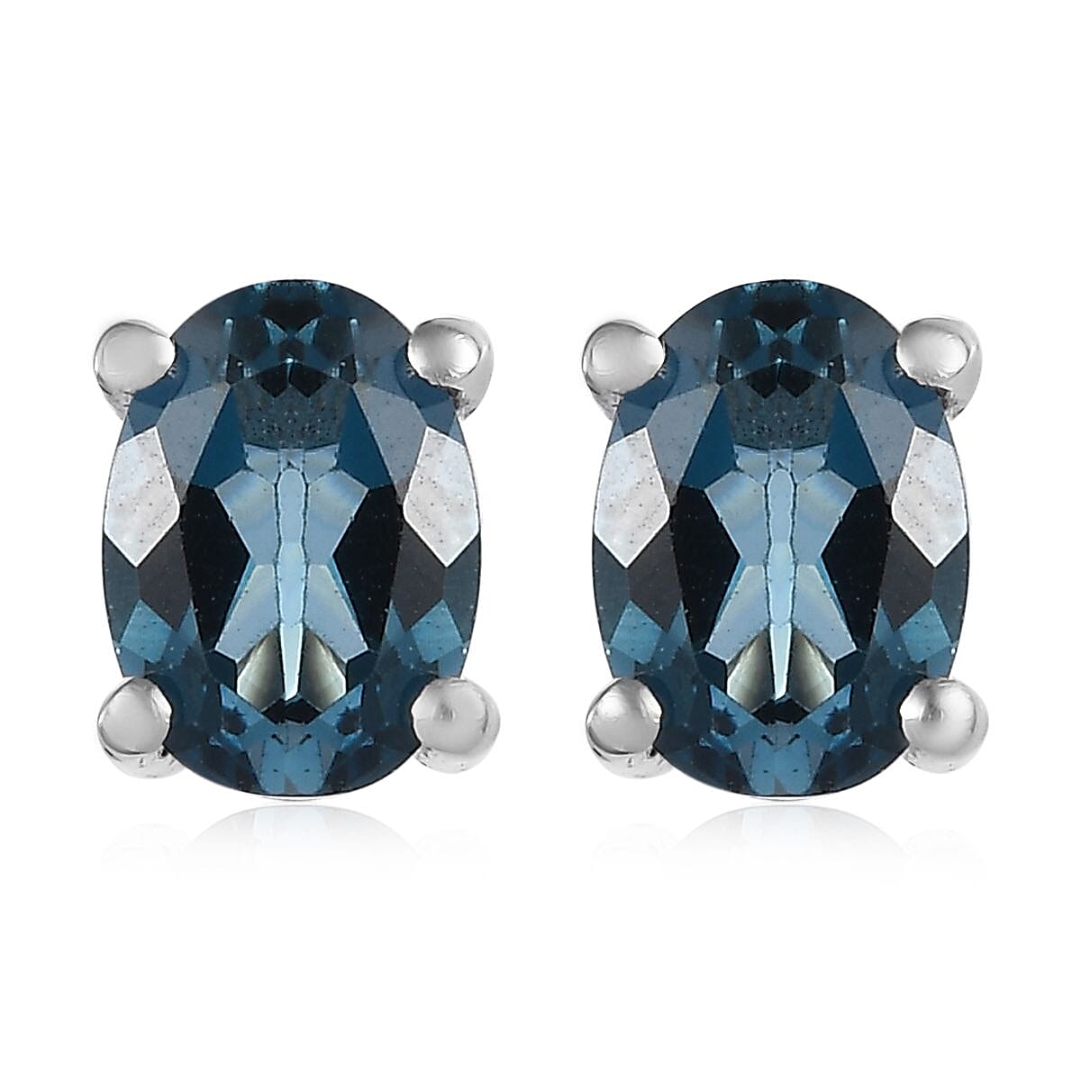 London Blue Topaz Stud Earrings in Platinum Over Sterling Silver 1.90 ctw