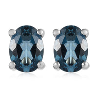 London Blue Topaz Stud Earrings in Platinum Over Sterling Silver 1.90 ctw