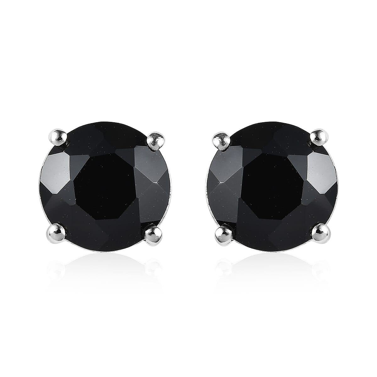Thai Black Spinel 6.60 ctw Solitaire Stud Earrings in Sterling Silver