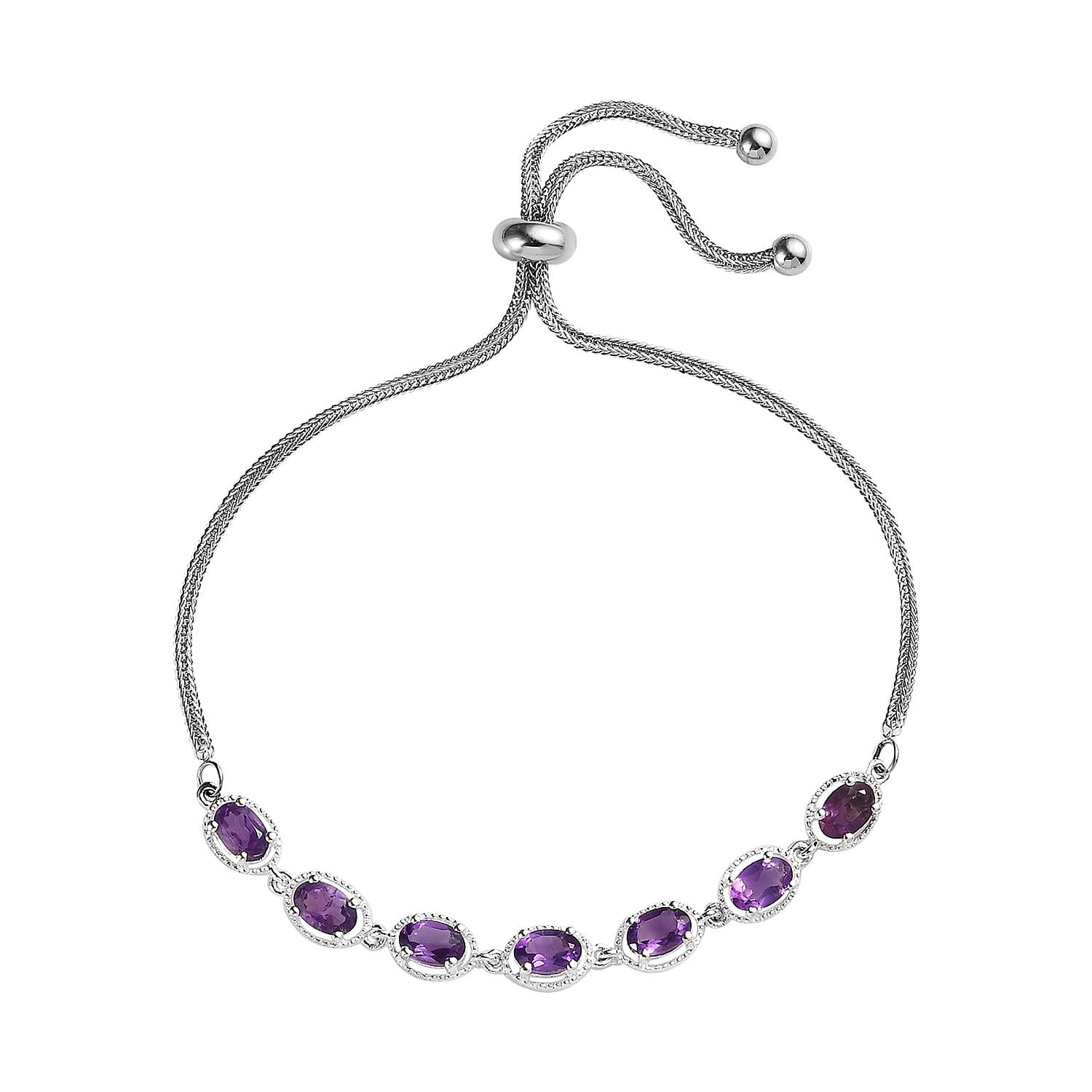 Amethyst Bolo Bracelet in Sterling Silver and Stainless Steel (10.50 In) 3.00 ctw