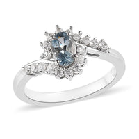 Santa Maria Aquamarine, Natural White Zircon Ring in Platinum Over Sterling Silver (Size 10.0) 0.75 ctw