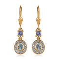 Premium Mangoro Aquamarine and Multi Gemstone Halo Lever Back Earrings in Vermeil Yellow Gold Over Sterling Silver 1.25 ctw - Sticky add to cart bar