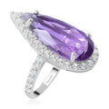 Lusaka Amethyst and Natural White Zircon Pear Shape Halo Ring in Platinum Over Sterling Silver 8.25 ctw - Sticky add to cart bar