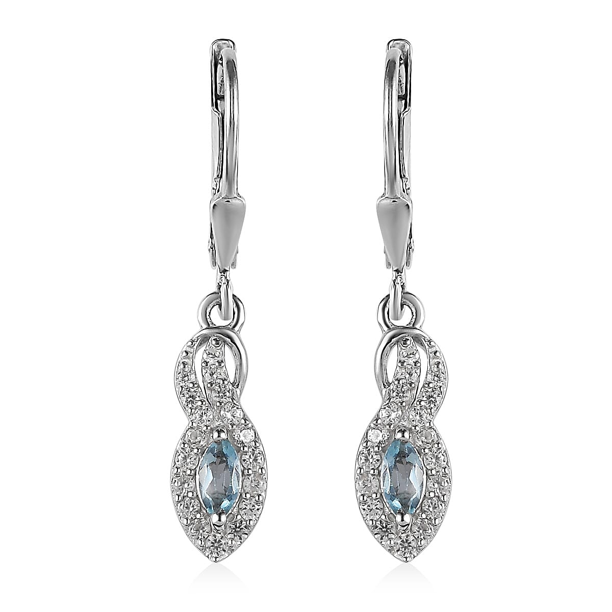 Santa Maria Aquamarine and White Zircon Earrings in Platinum Over Sterling Silver 0.60 ctw
