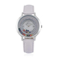 Genoa Simulated Multi Color Diamond Miyota Japanese Movement Watch with White Genuine Leather Strap (36mm) (6.0-8.0 Inches) 0.30 ctw - Sticky add to cart bar