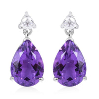 Lusaka Amethyst, Moissanite Dangle Earrings in Platinum Over Sterling Silver 10.60 ctw