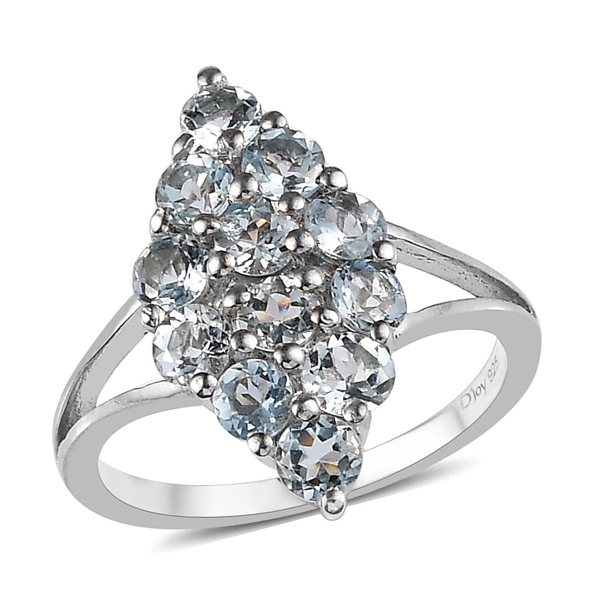 Premium Mangoro Aquamarine Elongated Ring in Platinum Over Sterling Silver (Size 6.0) 1.25 ctw
