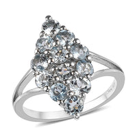 Premium Mangoro Aquamarine Elongated Ring in Platinum Over Sterling Silver (Size 6.0) 1.25 ctw