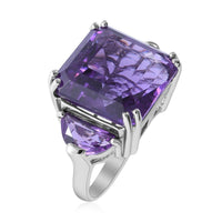 Lusaka Amethyst 3 Stone Ring in Platinum Over Sterling Silver 22.00 ctw