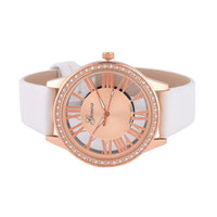 Genoa Austrian Crystal Miyota Japanese Movement Watch with White Genuine Leather Strap (7.0-8.75Inches) (39.40mm)