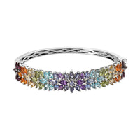 Multi Gemstone Bangle Bracelet in Platinum Over Sterling Silver (6.50 In) 11.00 ctw