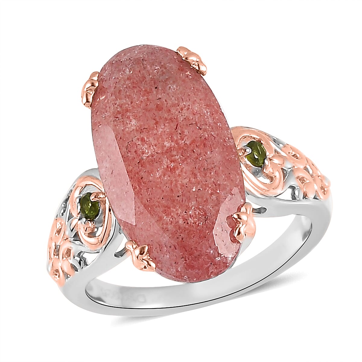 Natural Tanzanian Natronite and Natural Chrome Diopside Ring in Vermeil Rose Gold and Platinum Over Sterling Silver 7.75 ctw