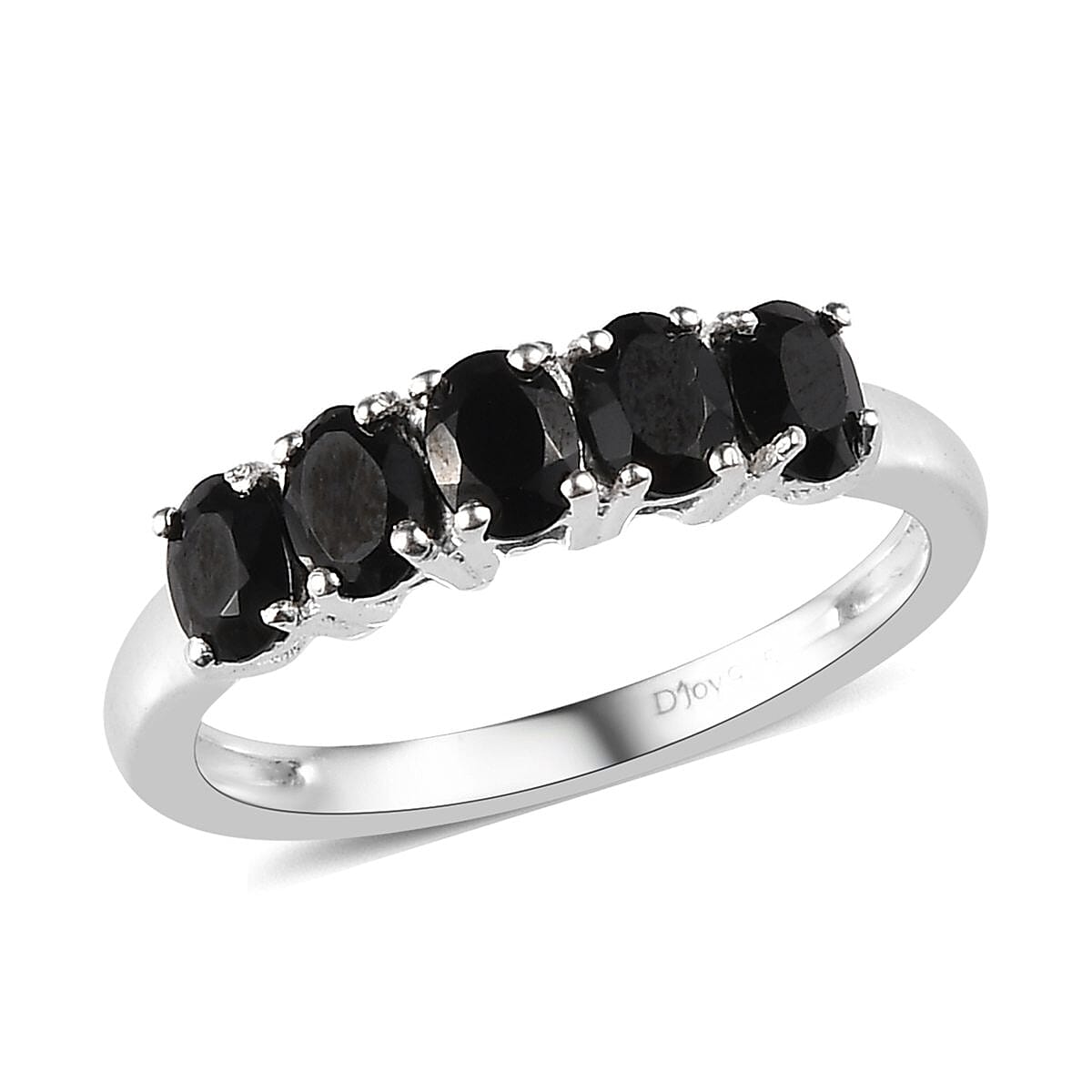 Natural Thai Black Spinel 5 Stone Ring in Sterling Silver (Size 10.0) 1.10 ctw