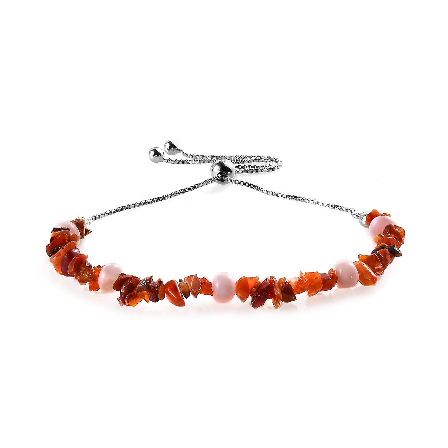 Jalisco Fire Opal, Peruvian Pink Opal Chips Bolo Bracelet in Platinum Over Sterling Silver 4.45 ctw