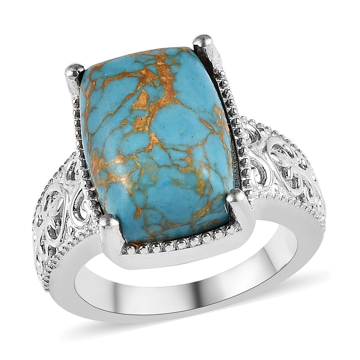 Mojave Blue Turquoise Solitaire Ring in Platinum Over Copper with Magnet 6.25 ctw