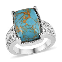 Mojave Blue Turquoise Solitaire Ring in Platinum Over Copper with Magnet 6.25 ctw