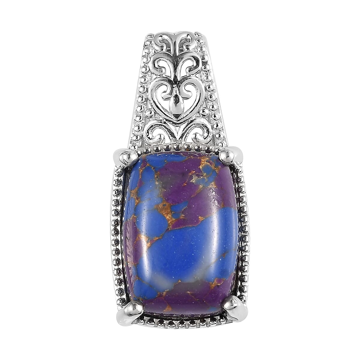 Mojave Purple Turquoise Solitaire Pendant in Platinum Over Copper with Magnet 6.50 ctw