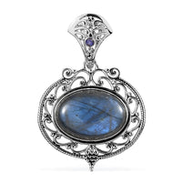 Sajen Silver AAA Malagasy Labradorite and Quartz Doublet Rainbow Caribbean Pendant in Platinum Over Sterling Silver 22.10 ctw