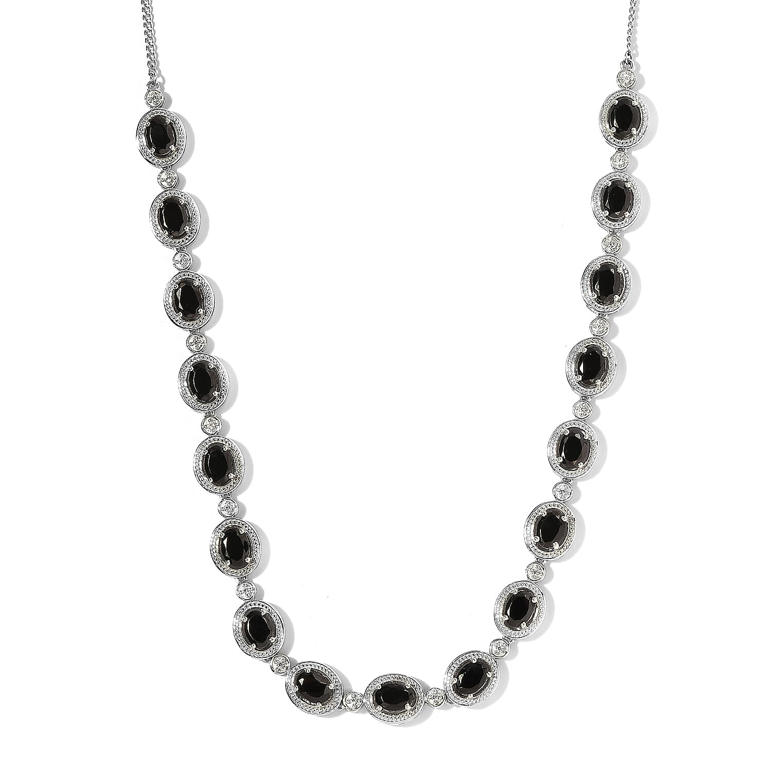Elite Shungite and White Zircon Necklace 18-20 Inches in Platinum Over Sterling Silver 8.50 ctw