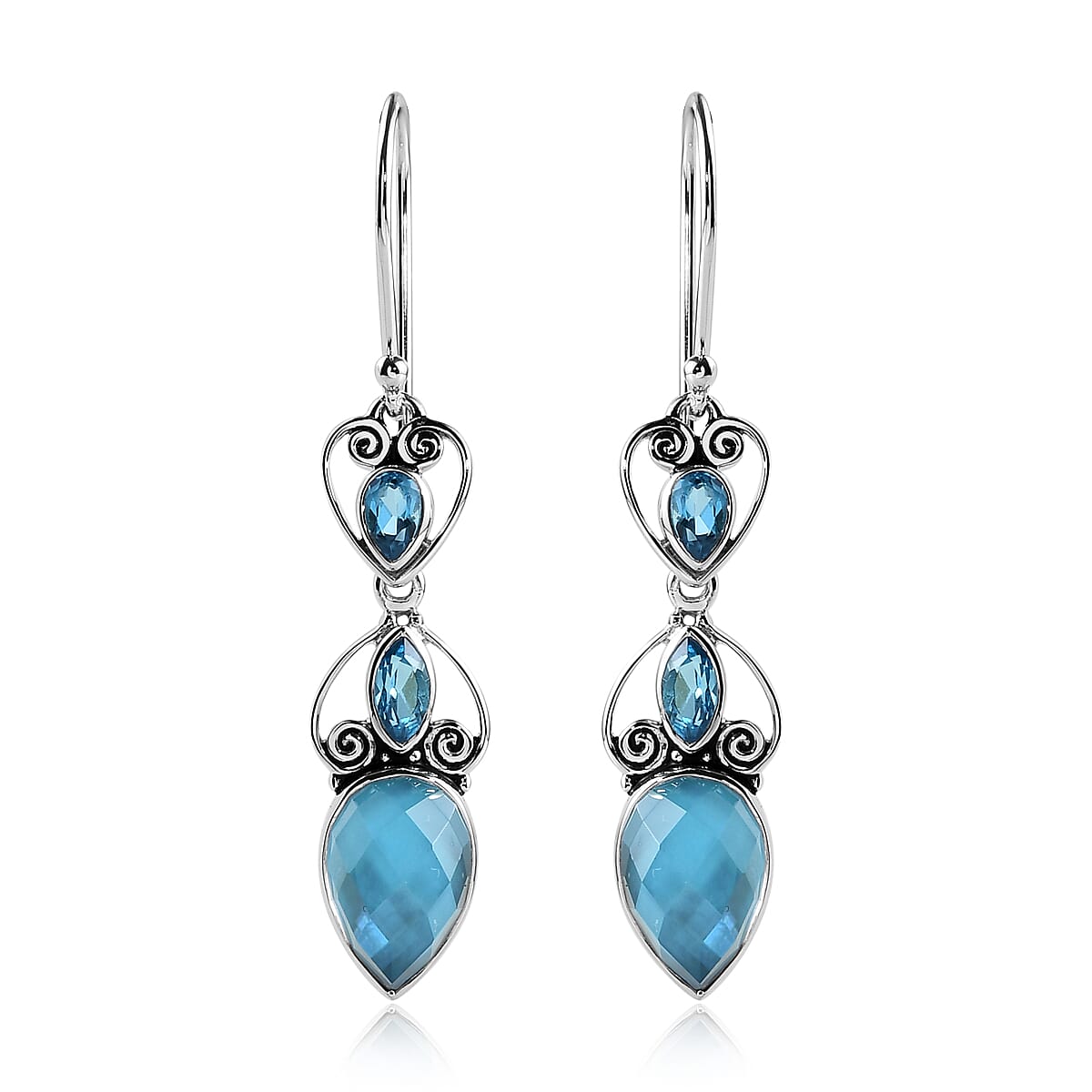 Sajen Silver Quartz Doublet Celestial Blue Earrings in Platinum Over Sterling Silver 6.50 ctw