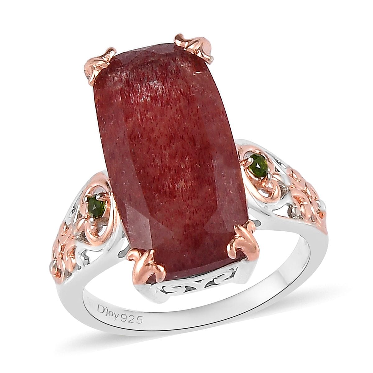 Tanzanian Natronite and Chrome Diopside Ring in Vermeil Rose Gold and Platinum Over Sterling Silver (Size 6.0) 10.60 ctw