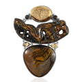 Sajen Silver Hematite Color Tigers Eye and Multi Gemstone Pendant in Platinum Over Sterling Silver 101.50 ctw - Sticky add to cart bar