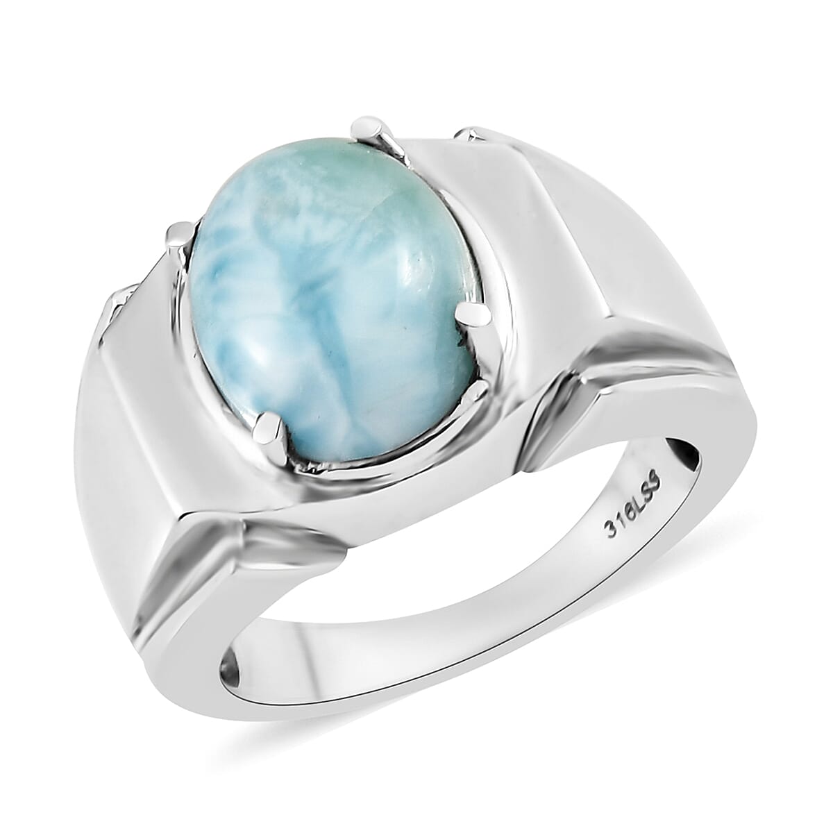 Larimar Men's Ring in Stainless Steel (Size 10.0) 5.75 ctw