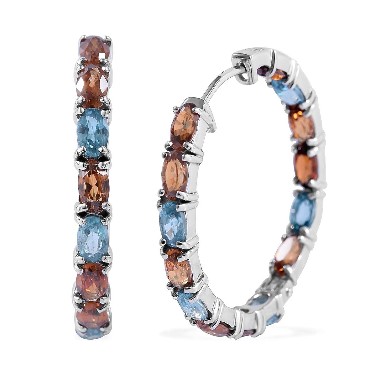 Cambodian Blue Zircon Inside Out Hoop Earrings