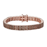 Natural Champagne Diamond Cluster Bracelet in Vermeil Rose Gold Over Sterling Silver (7.25 In) 17.80 Grams 9.00 ctw