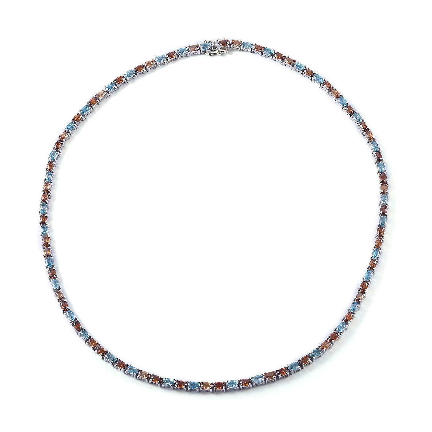 Multi Zircon Tennis Necklace 18 Inches in Platinum Over Sterling Silver 20 Grams 32.25 ctw