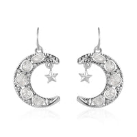 Artisan Crafted Polki Diamond Star and Moon Earrings in Sterling Silver 1.00 ctw