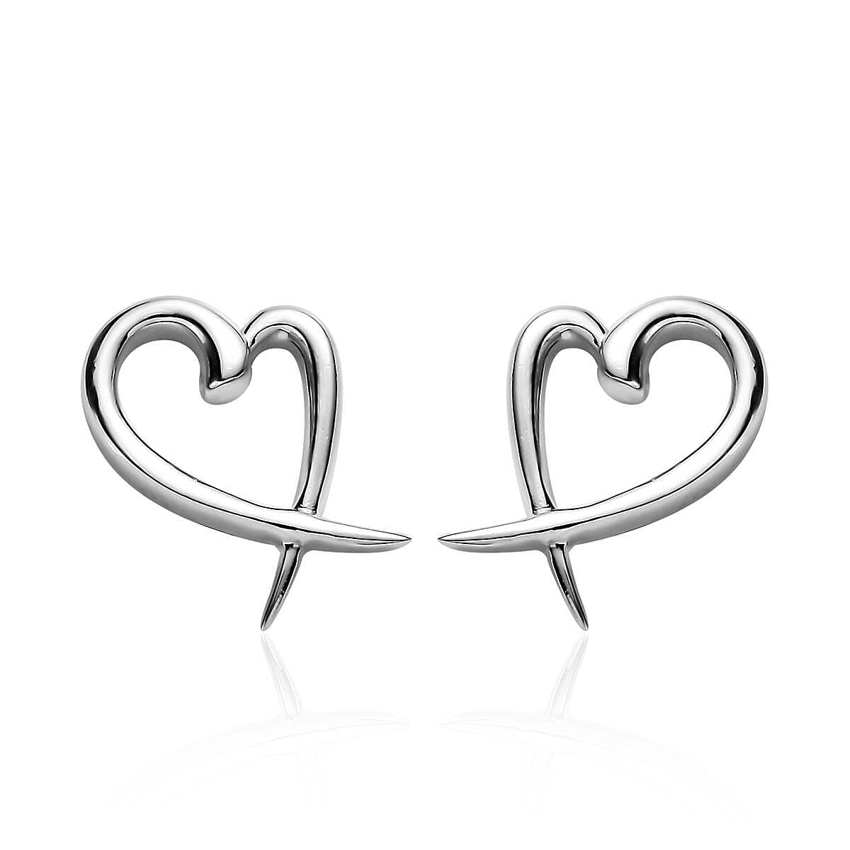 Platinum Over Sterling Silver Heart Earrings (2 g)