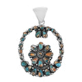 SANTA FE Style Spiny Turquoise Floral Pendant in Sterling Silver 10 Grams 2.25 ctw - Sticky add to cart bar