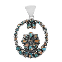 SANTA FE Style Spiny Turquoise Floral Pendant in Sterling Silver 10 Grams 2.25 ctw
